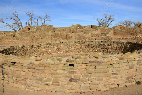  ancient puebloan ruins  from the  twelfth  century in  aztec ruins national monument om a sunny winter day  in northern new mexico near farmington photo