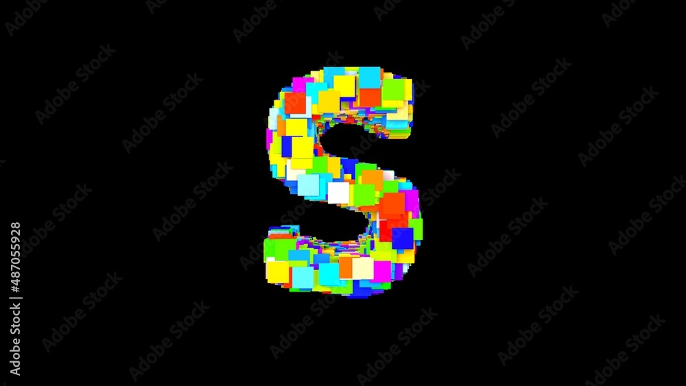 Letter S. 3D Bright colored uppercase large letter of the alphabet S on an empty black background isolate. Color font