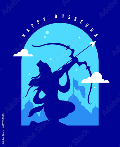 Happy Dussehra, illustration of Lord Rama with bow and arrow for Indian festival Dussehra