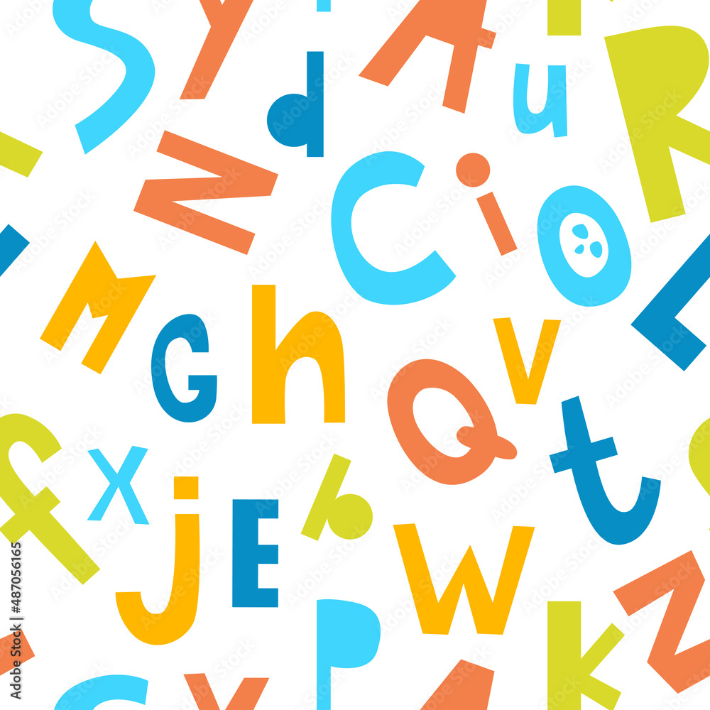 Fototapeta premium Print. Bright seamless font background. English alphabet. Pattern with letters. Paper, fabric.