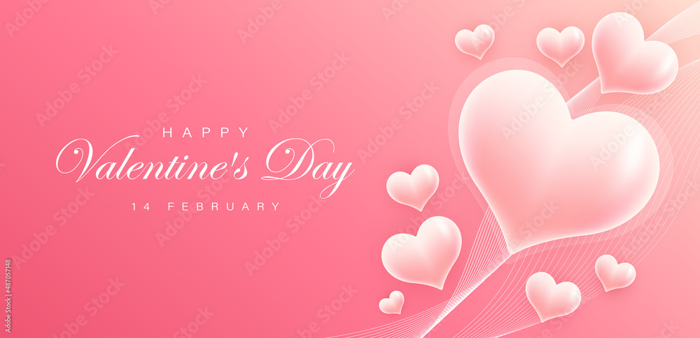 Valentine's day banner template. Realistic pink heart shape elements with place for text. Suit for banner, invitation, poster, brochure, postcard, advertising, wallpaper, website, flyer.