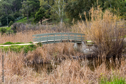 Small wooden bridge n the urban 