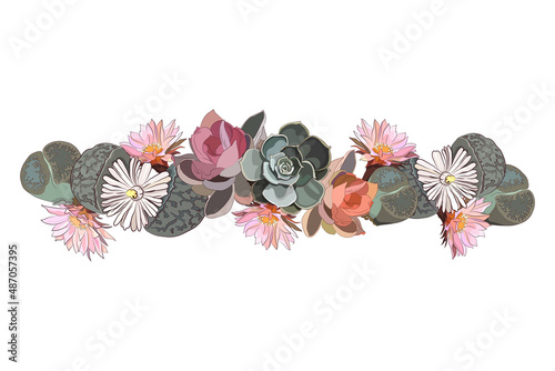 Garland of succulents. Vector illustration in flat style.