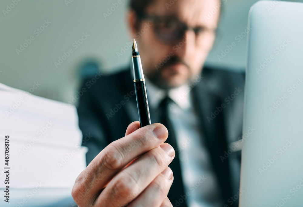 Sign the agreement, serious employer offering pen Sign the agreement, serious employer offering pen