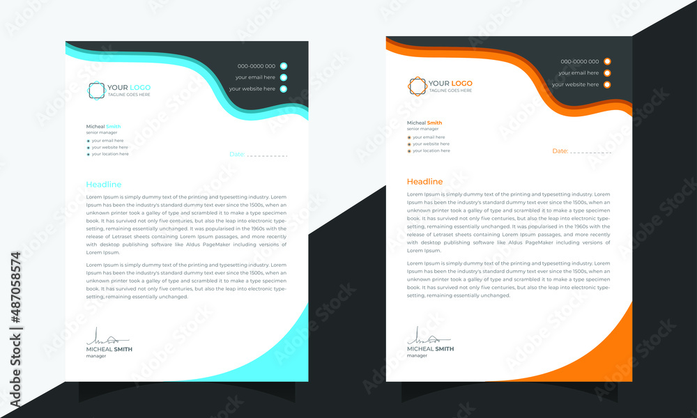 Elegant business style letterhead design template in A4 size.
Minimal informative and newsletter magazine poster flyer brochure design
letterhead design in red, yellow, green, and blue