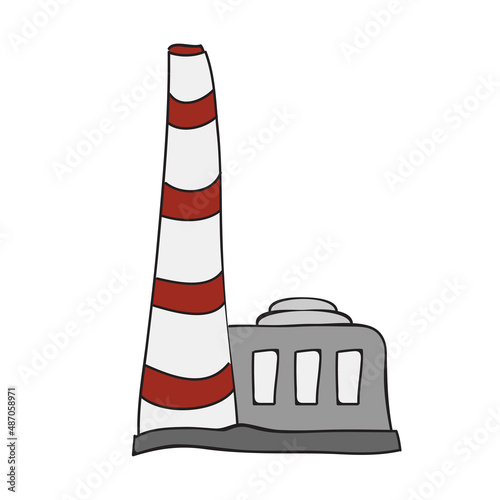 Factory - vector hand drawn icon isolated on background. Simple cartoon factory icon for infographic, website or app.