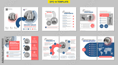 Brochure creative design. Multipurpose template, include cover, back and inside pages. Trendy minimalist flat geometric design. Vertical a4 format.