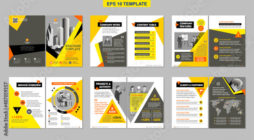 Brochure creative design. Multipurpose template, include cover, back and inside pages. Trendy minimalist flat geometric design. Vertical a4 format.