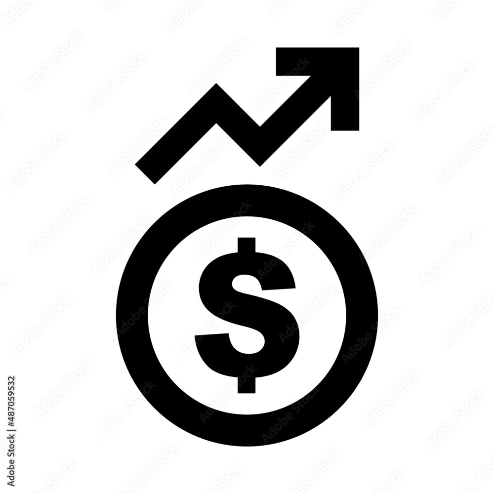 Dollar rate increase vector editable black icon isolated on white Dollar rate increase vector editable black icon isolated on white