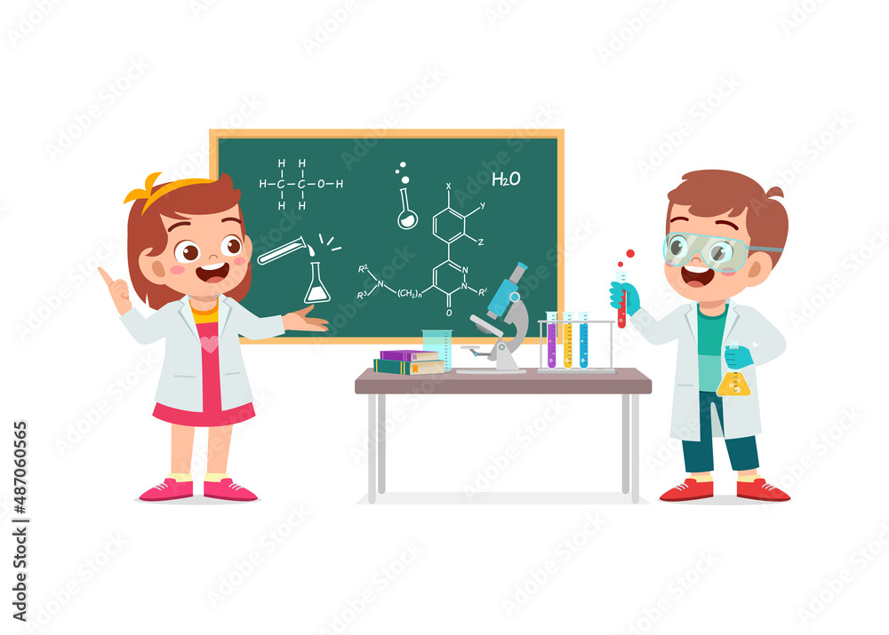 cute little kid boy and girl do research in the lab cute little kid boy and girl do research in the lab