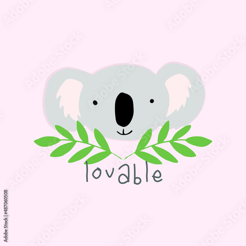 Lovable typographic slogan with  cute koala  for t shirt printing, tee graphic design on pink background. photo