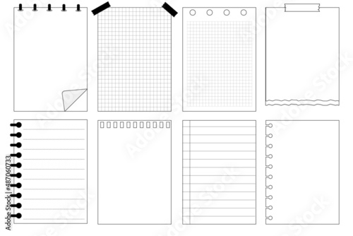 set of blank white paper templates printable striped note, planner, journal, reminder, notes, checklist, memo, writing pad