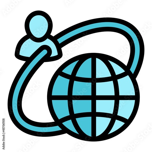 Global business icon outline vector. Social economy. Corporate content