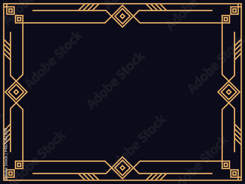 Art deco frame. Vintage linear border. Design a template for invitations, leaflets and greeting cards. Geometric golden frame. The style of the 1920s - 1930s. Vector illustration