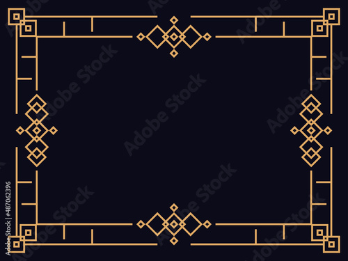 Art deco frame. Vintage linear border. Design a template for invitations, leaflets and greeting cards. Geometric golden frame. The style of the 1920s - 1930s. Vector illustration