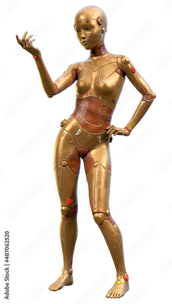 3D Rendering Female Robot on White