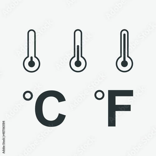 set of thermometer, weather, temperature, celsius, fahrenheit icon vector symbol