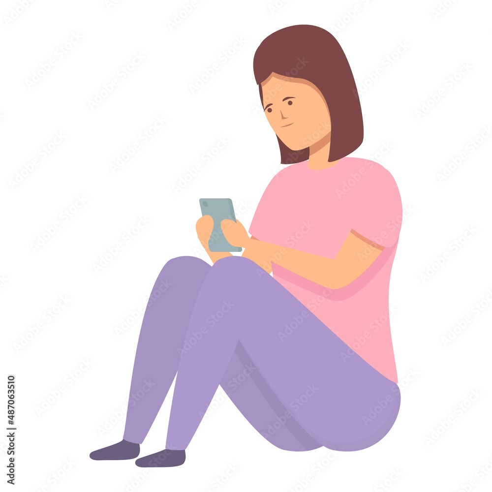 Girl phone reading icon cartoon vector. Digital online. School store Girl phone reading icon cartoon vector. Digital online. School store