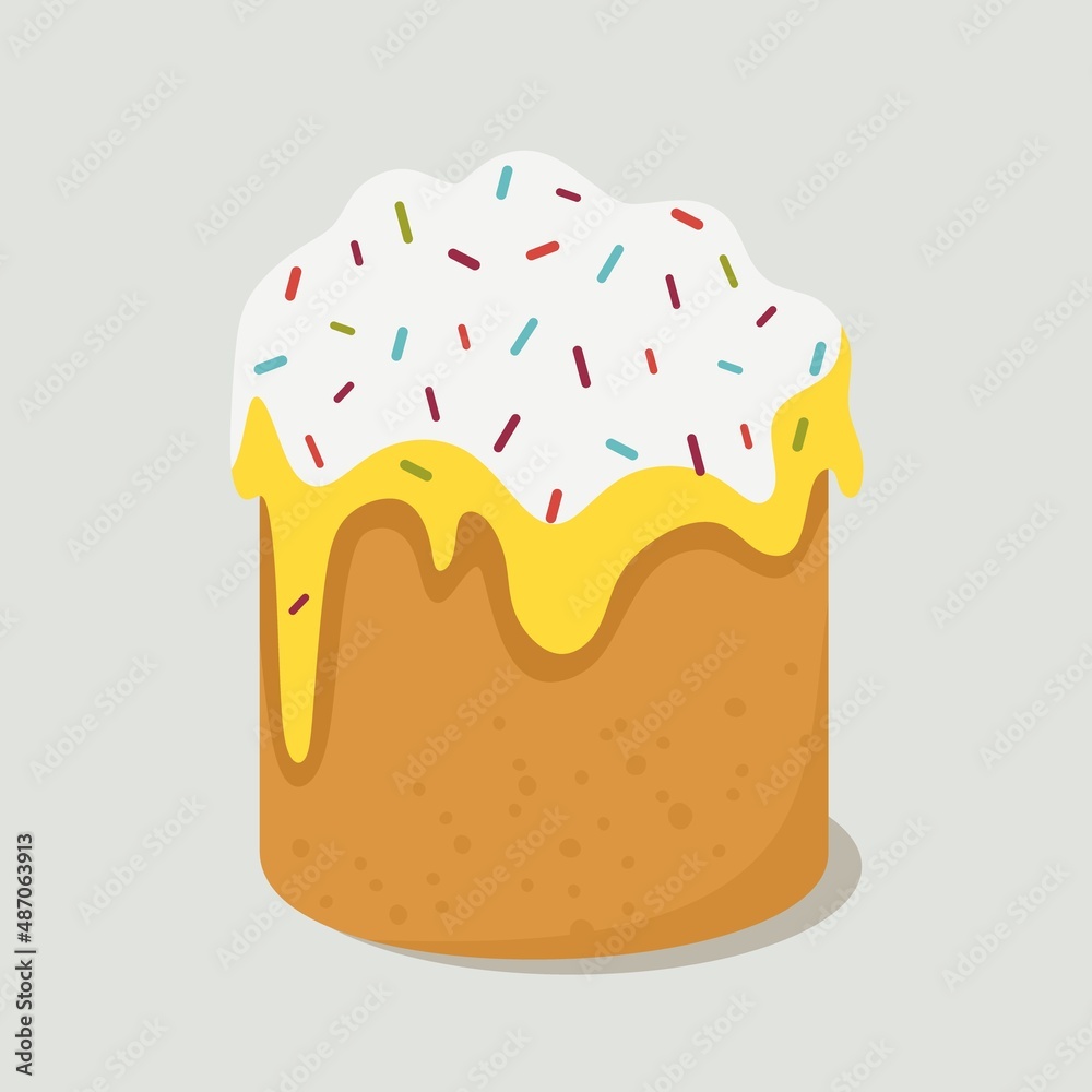 Festive Easter cake. Vector illustration in a flat style isolated on a white background Festive Easter cake. Vector illustration in a flat style isolated on a white background