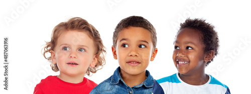 Many pensive multirracial children thinking about something