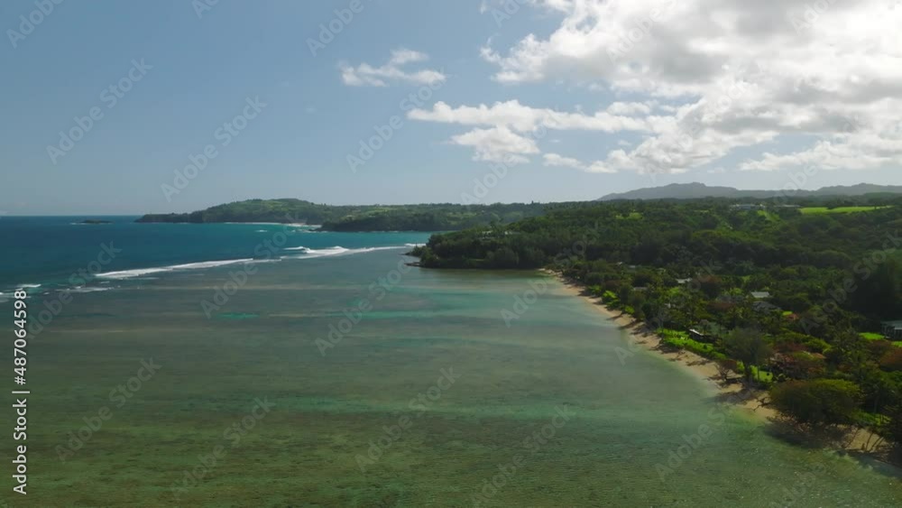 stunning aerial view of coral reefs on low tide in Anini Beach, North Shore of Kauai, Hawaii, USA stunning aerial view of coral reefs on low tide in Anini Beach, North Shore of Kauai, Hawaii, USA