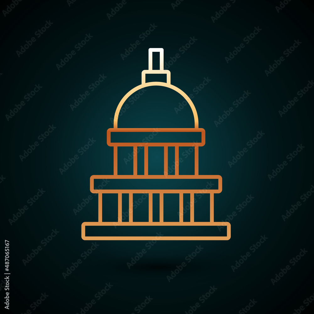 Gold line White House icon isolated on dark blue background. Washington DC. Vector Gold line White House icon isolated on dark blue background. Washington DC. Vector
