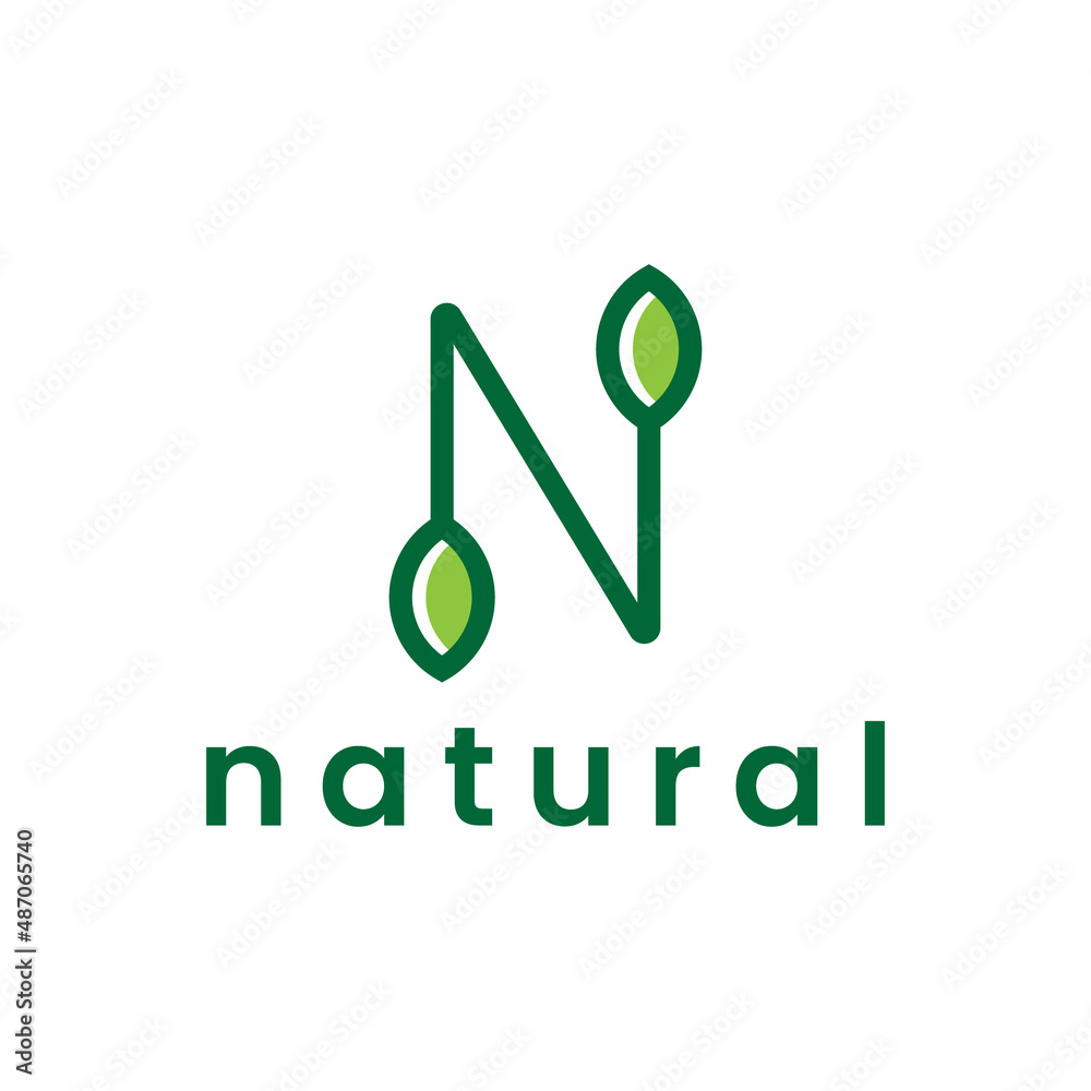 letter N with green leaf nature logo design letter N with green leaf nature logo design