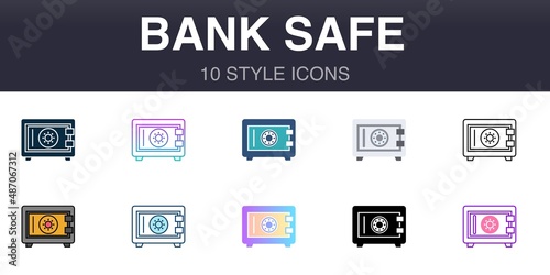 Bank safe 10 style universal icons, line, outline, simple, flat, filled, two coloured, gradient elements