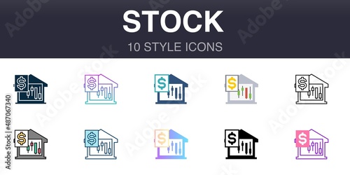 Stock 10 style universal icons, line, outline, simple, flat, filled, two coloured, gradient elements