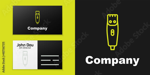 Logotype line Electrical hair clipper or shaver icon isolated on black background. Barbershop symbol. Logo design template element. Vector