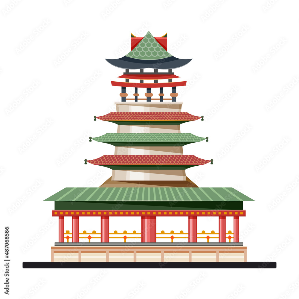 Facade or exterior of tower or pagoda, vector icon Facade or exterior of tower or pagoda, vector icon