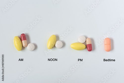 Concept of taking medications four times a day photo