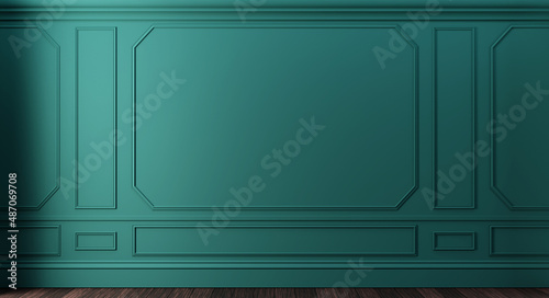 Fototapeta Naklejka Na Ścianę i Meble -  Classic luxury green empty interior with wall molding panels