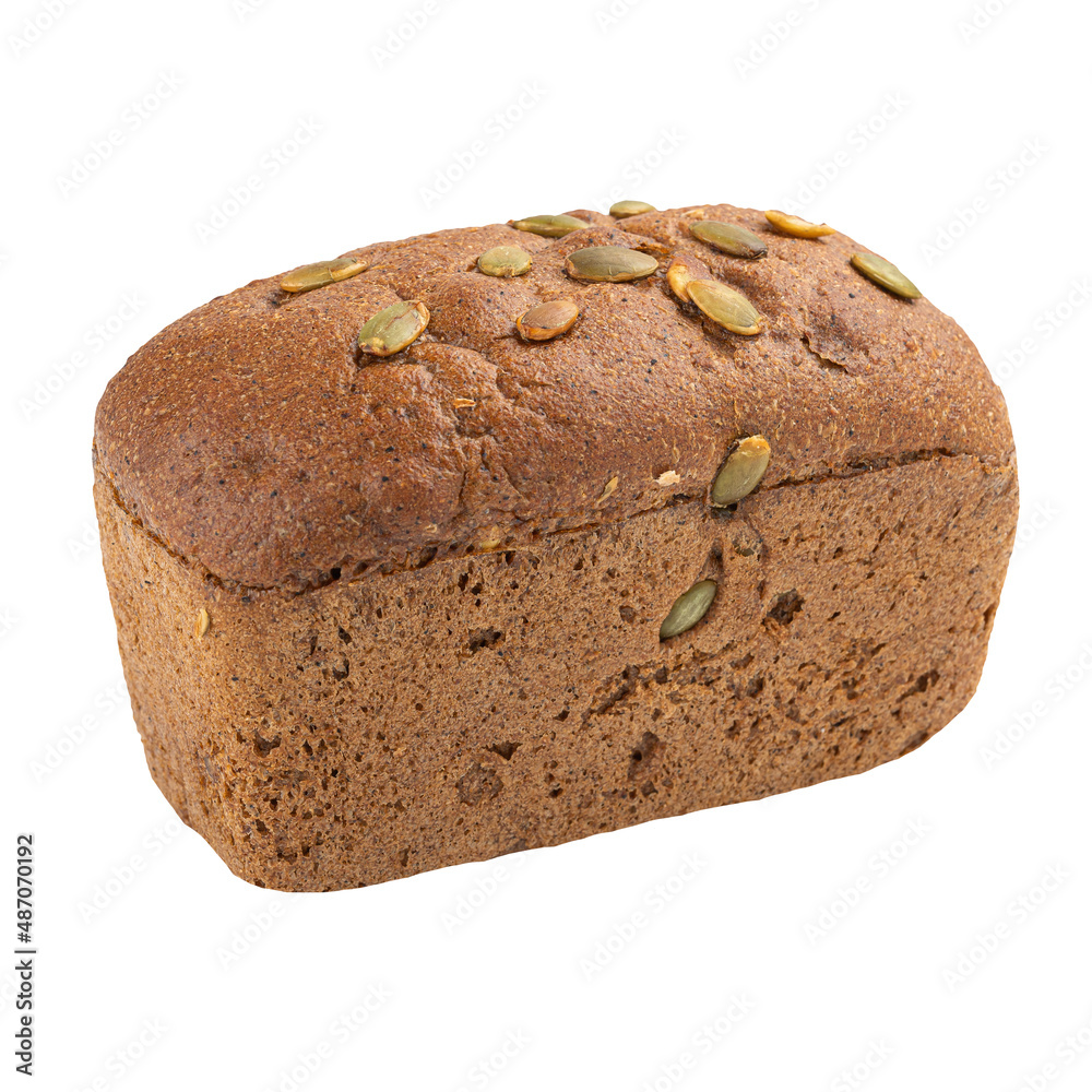 Isolated loaf of bread with pumpkin seeds on white background Isolated loaf of bread with pumpkin seeds on white background