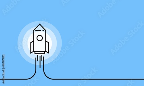 Rocket ship up in circle. Flat vector illustration flying rocket. Project start idea concept. creative symbol Outline banner