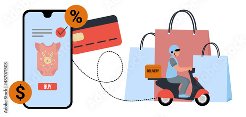 The concept of online ordering and online delivery. Flat style. Vector illustration.