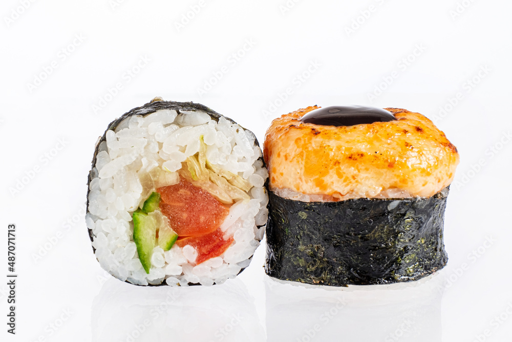 tasty sushi with salmon and vegetables tasty sushi with salmon and vegetables