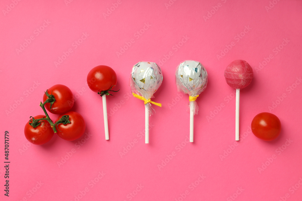 Concept of April Fool's Day on pink background Concept of April Fool's Day on pink background