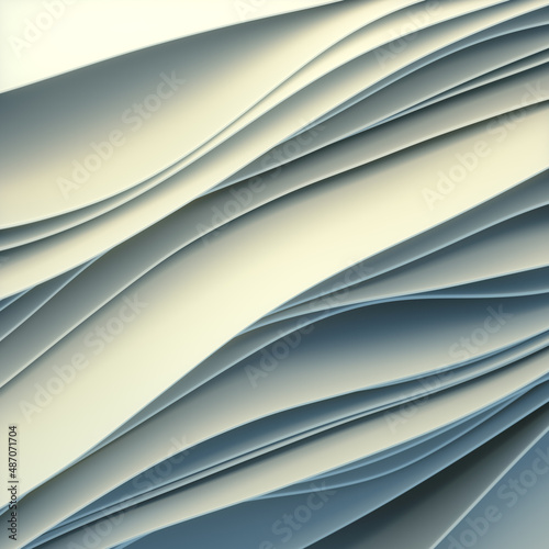 Smooth wavy flow of white fabric stripes in the wind. 3d rendering digital illustration