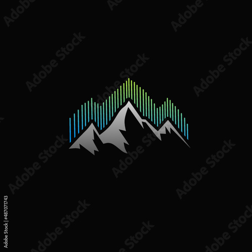Template logo ice mountains and Aurora Borealis
