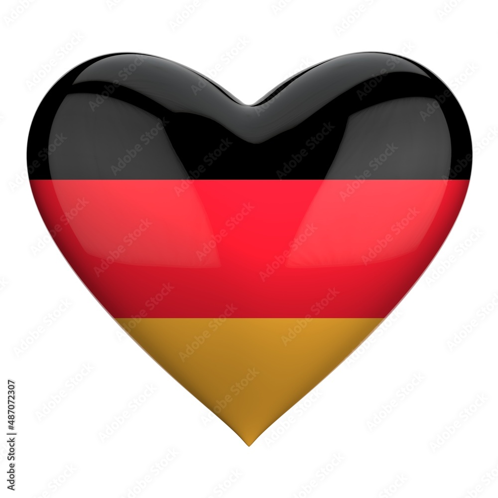 Heart shaped German flag isolated on white background