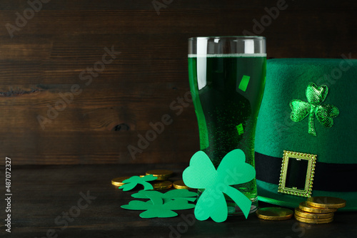 Different St.Patrick's Day accessories, space for text