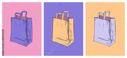 Shopping Paper Bags Crumpled Vector Illustration Bag Paper Crumpled Vector Illustration. Pop Art.