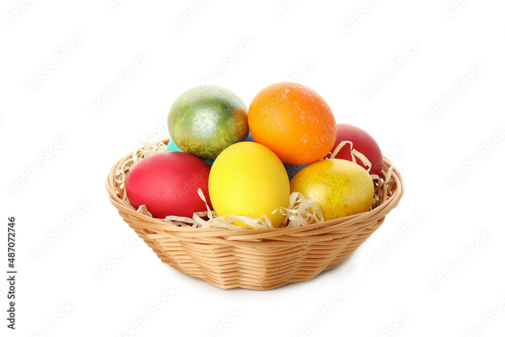 Bowl with Easter eggs isolated on white background Bowl with Easter eggs isolated on white background