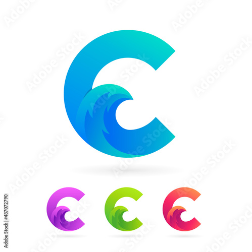 ocean wave letter c logo design