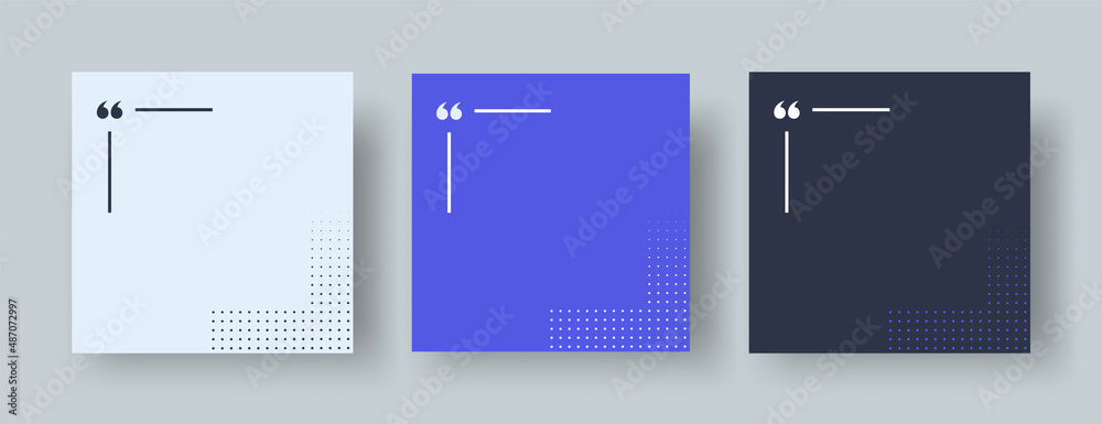 Quote Frames Blank Template Set. Modern Empty Quote Templates with Copy Space for Text. Quotation Mark Border Text Box on Halftone Backgrounds