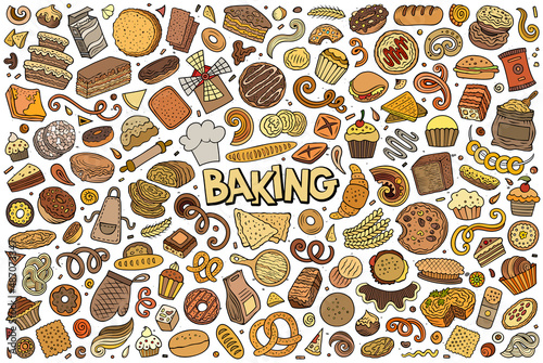 Cartoon set of bakery theme items, objects and symbols