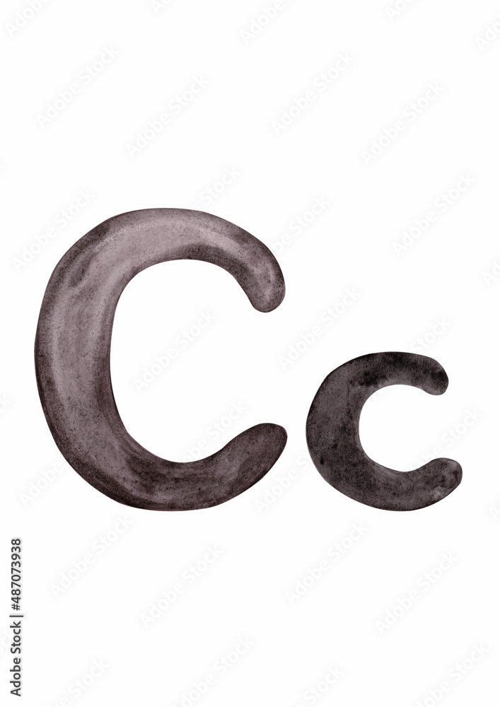 Naklejka premium Watercolor illustration of hand drawn letter C