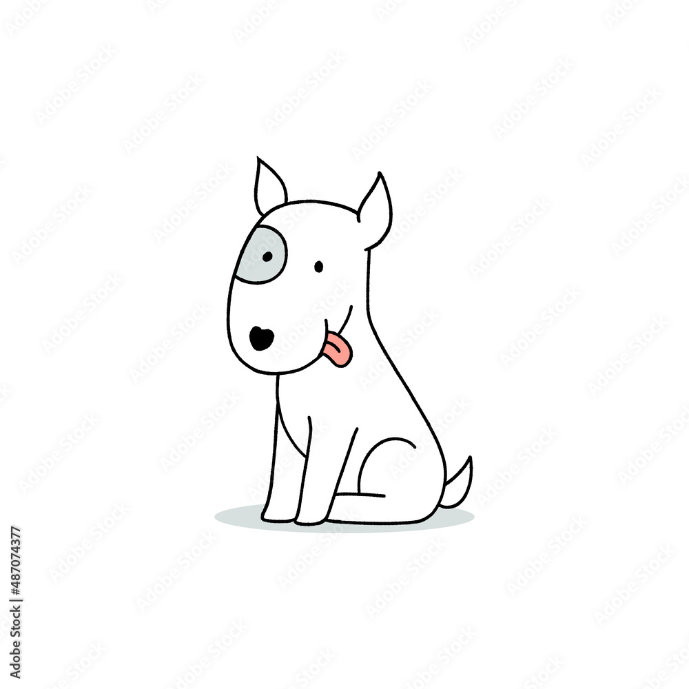 Cute cartoon of a bull terrier dog sitting. hand drawn vector illustration. Cute cartoon of a bull terrier dog sitting. hand drawn vector illustration.