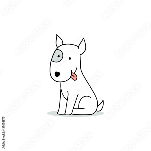 Cute cartoon of a bull terrier dog sitting. hand drawn vector illustration.
